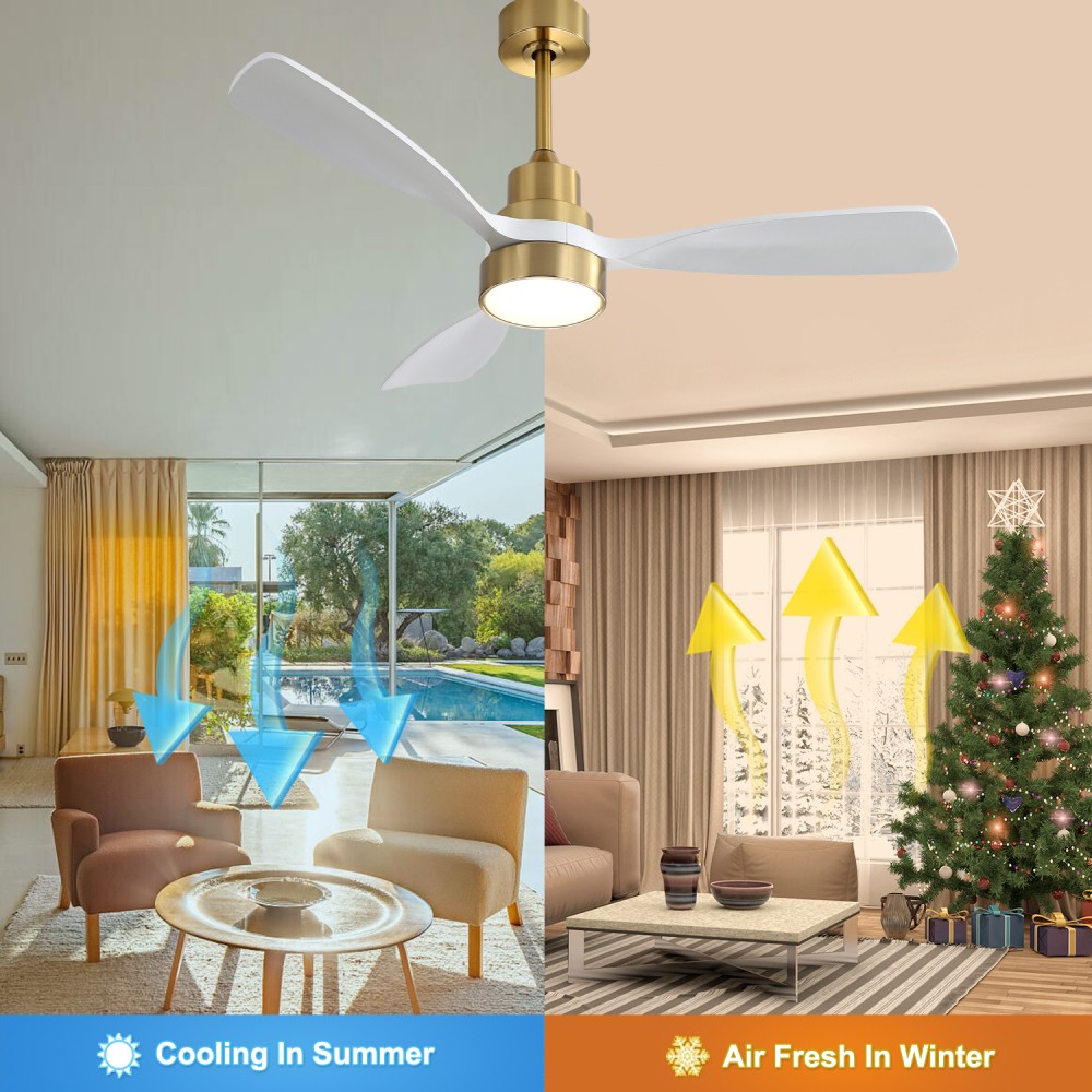 Ceiling Fan With Light 3 Solid Wood Blades Remote Control Reversible DC Motor