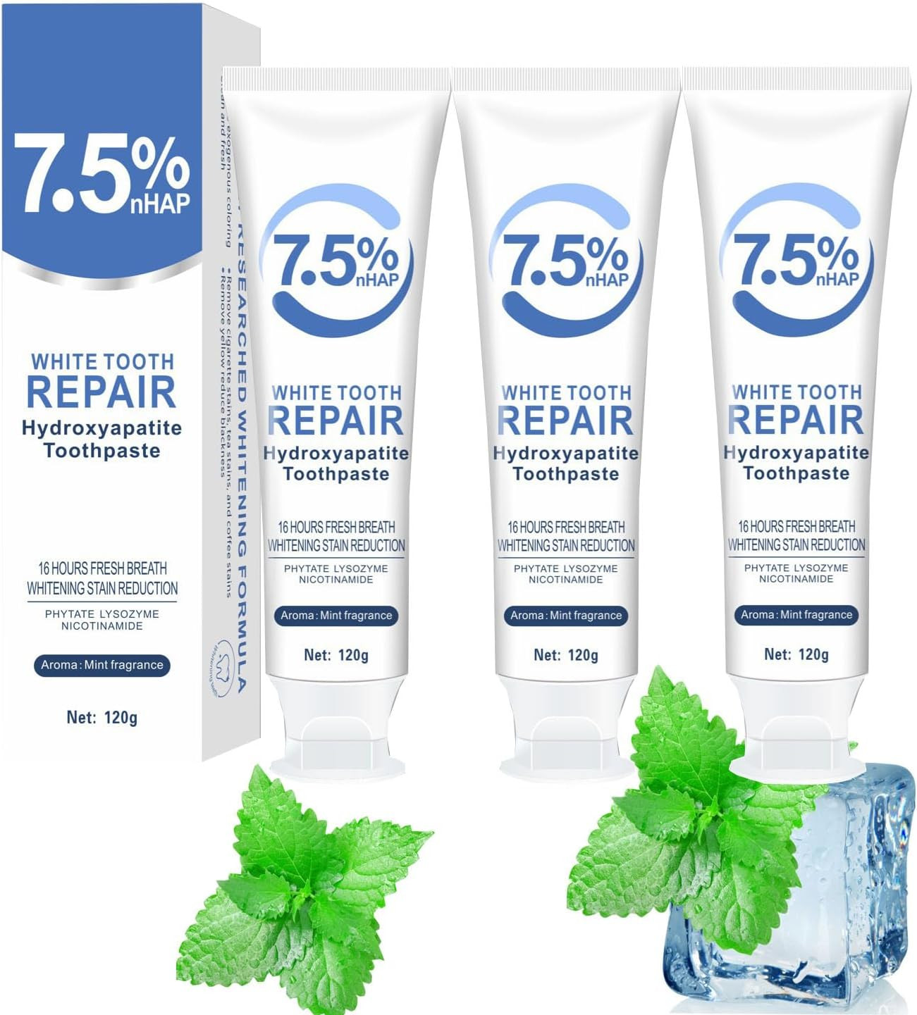 3 Pcs 7.5% Hydroxyapatite Toothpastes for Enamel Protection and Tooth Strengthen