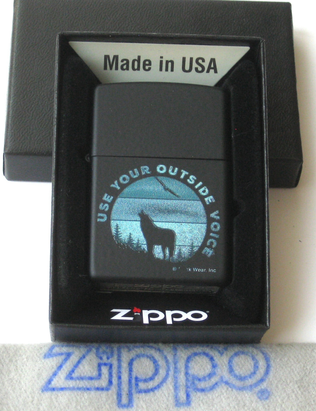 ZIPPO BUCK WEAR Lighter USE YOUR OUTSIDE VOICE 46590 Wolf  MINT In BOX 2023