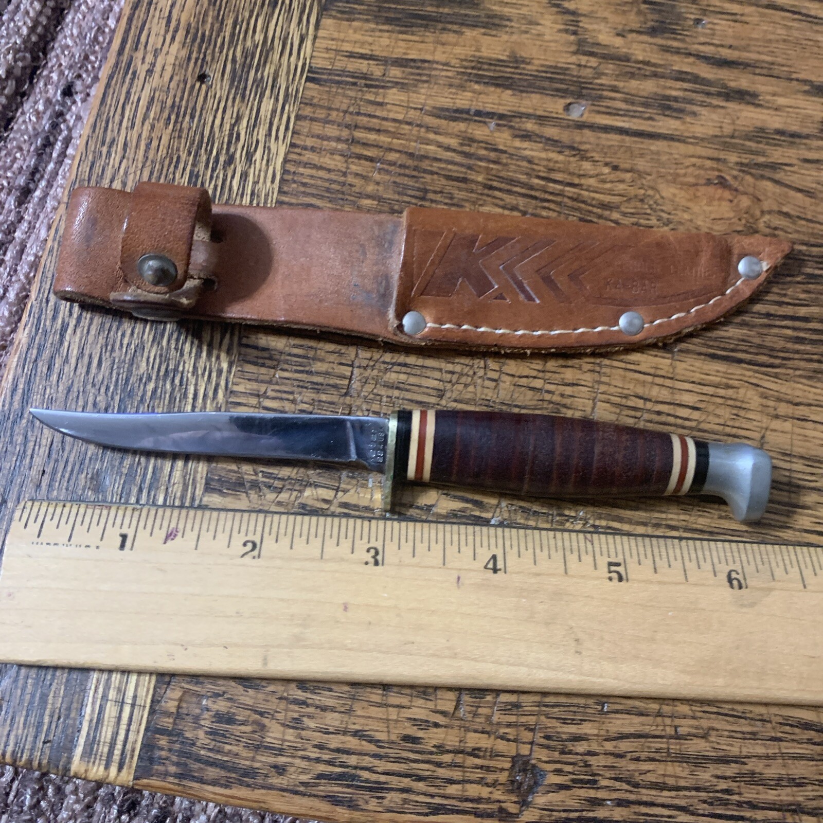 Vintage KA-BAR 1224 TROUT Fixed Blade with sheath  HTF Super Nice USA