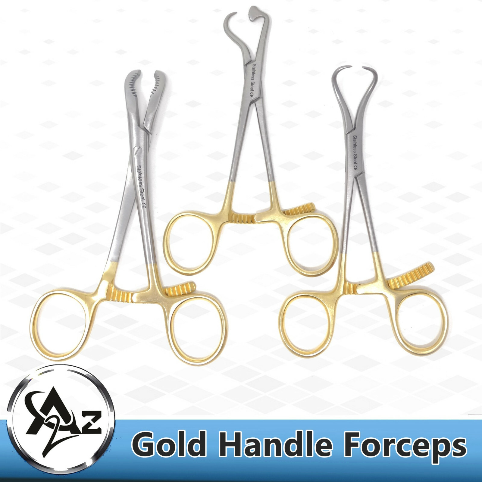 3 OR Grade Bone Reduction Forceps Curved Pointed Tips Orthopedic Instruments