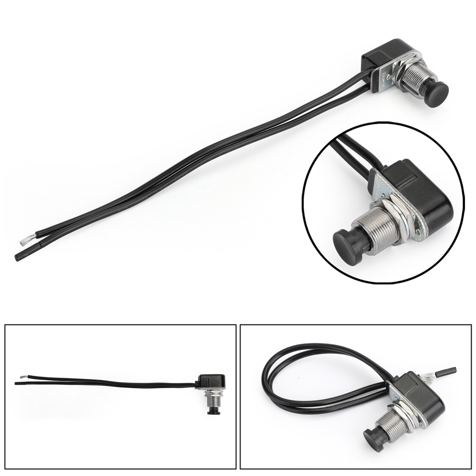 1pc Normally Open Momentary Self-resetting Push Button Reset Switch w/Wire Black