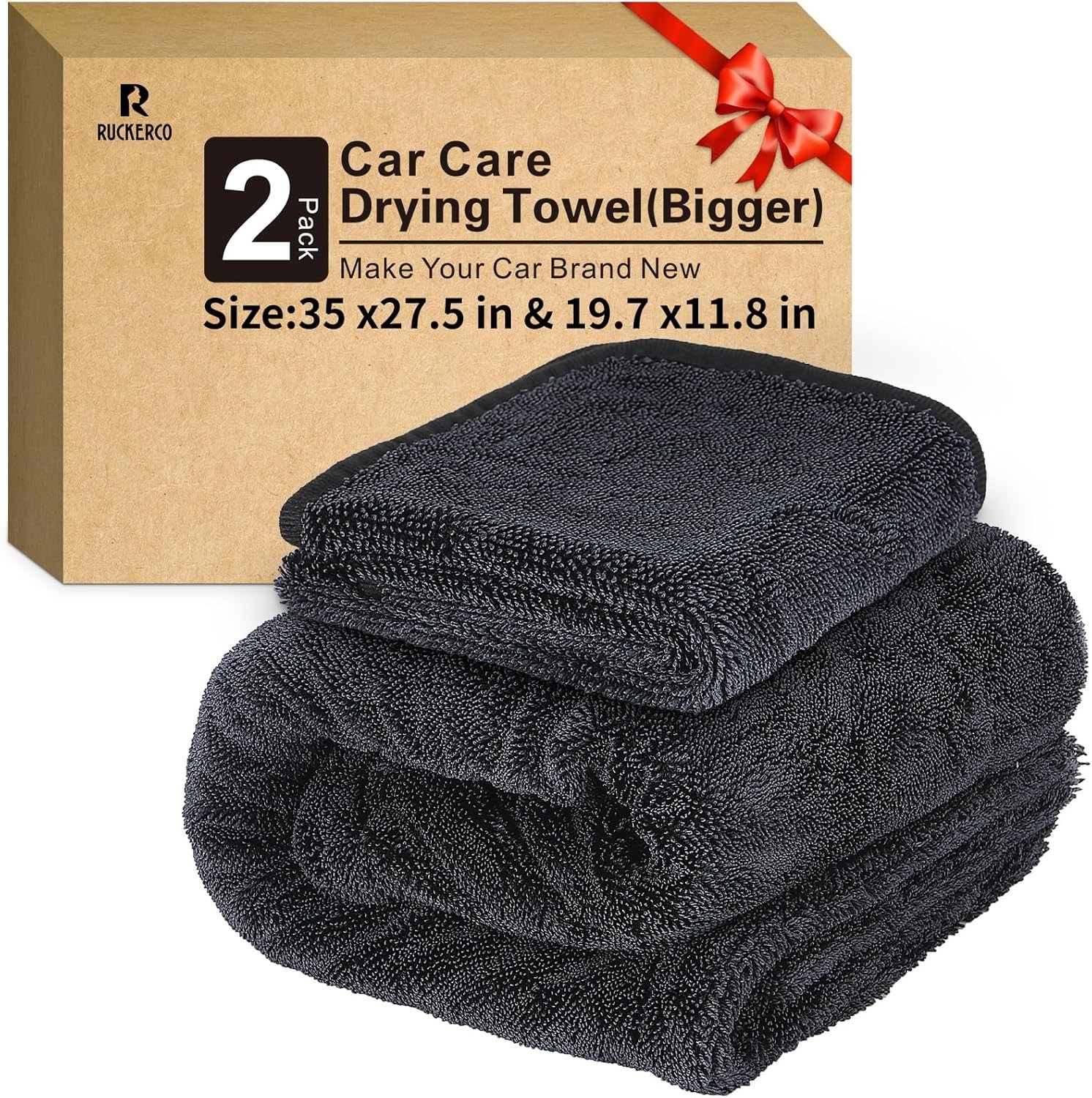 Microfiber Towels For Cars 2-Pack Car Drying Towel 1300 Gsm Ultra-Large Black