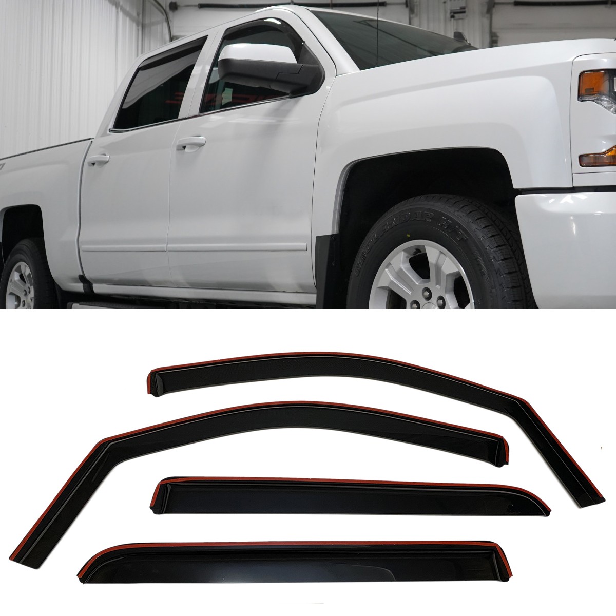 IN-CHANNEL Window Visors Sun Shade Rain Guards Fit Silverado Crew Cab 2014-2018
