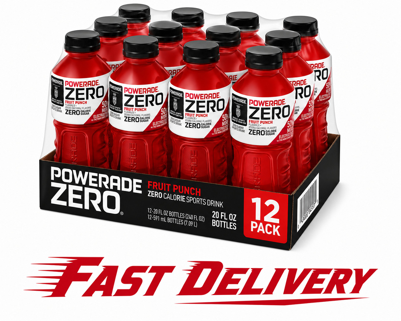 POWERADE Zero Calorie Sugar, Sports Drink, Fruit Punch, 20oz Bottles, Pack of 12