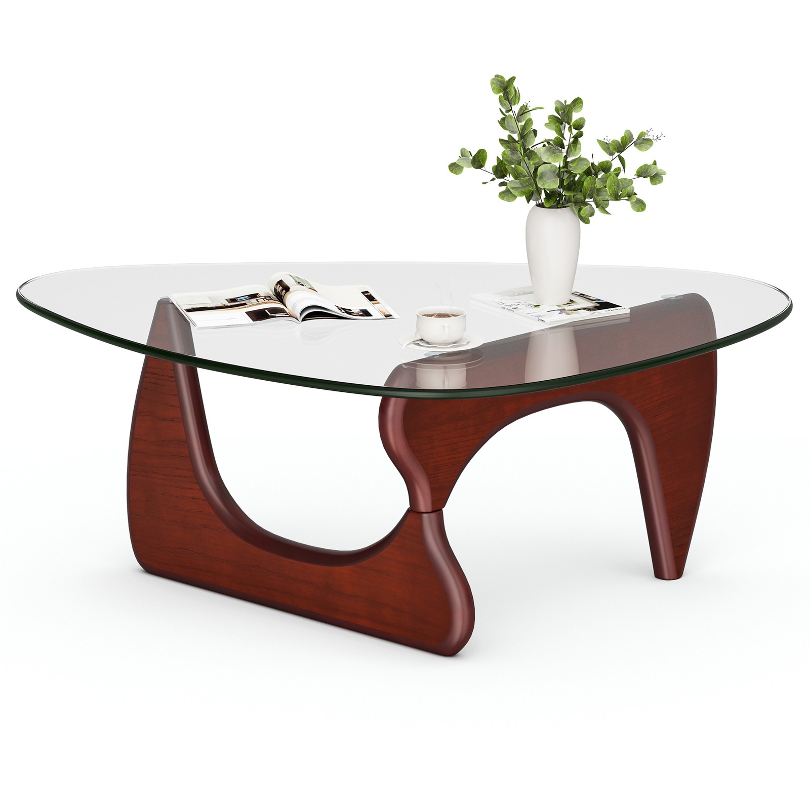 Used Noguchi Style Coffee Table Triangle Glass Top Premium Solid Hardwood Base