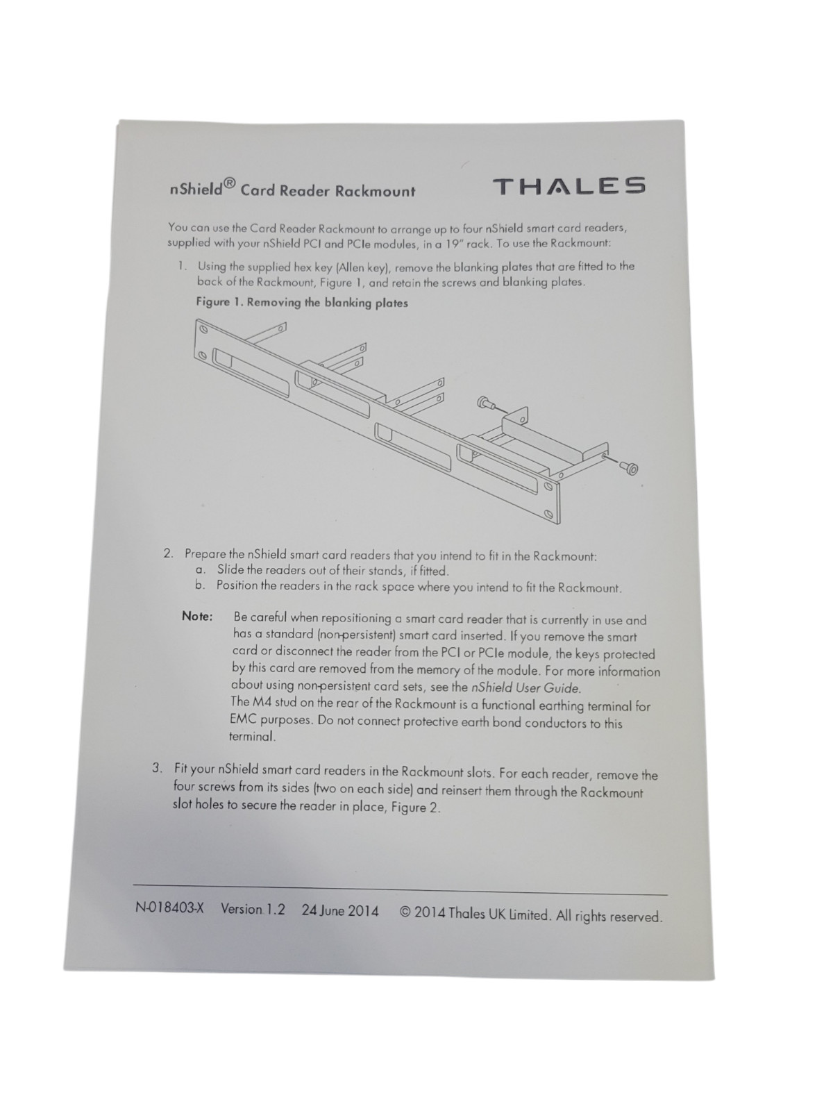 NEW nShield Card Reader Rackmount Thales N-018403-X
