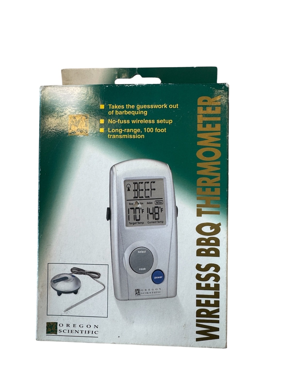 Vintage New in Box Oregon Scientific Wireless BBQ Thermometer model AW129