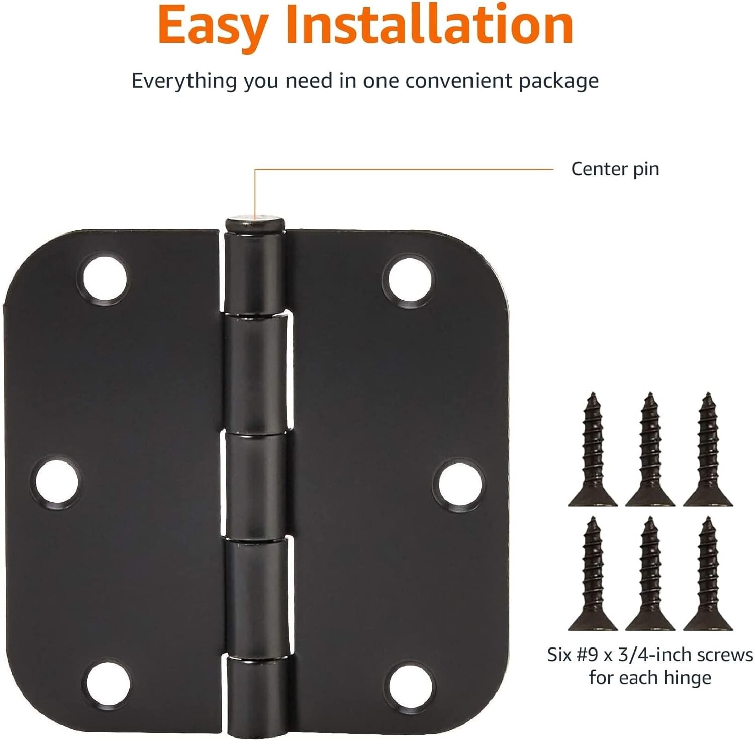 23 pcs Sturdy Rounded 5/8 Radius Interior Door Hinges, 3.5" X 3.5", Matte Black