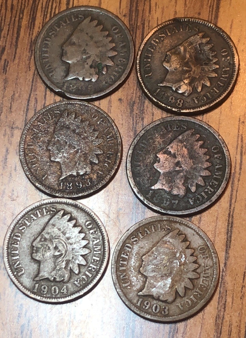 Indian Penny’s, 1895,1898,1893,1887,1904,1903 Get (6) Cents Get These Coins M109