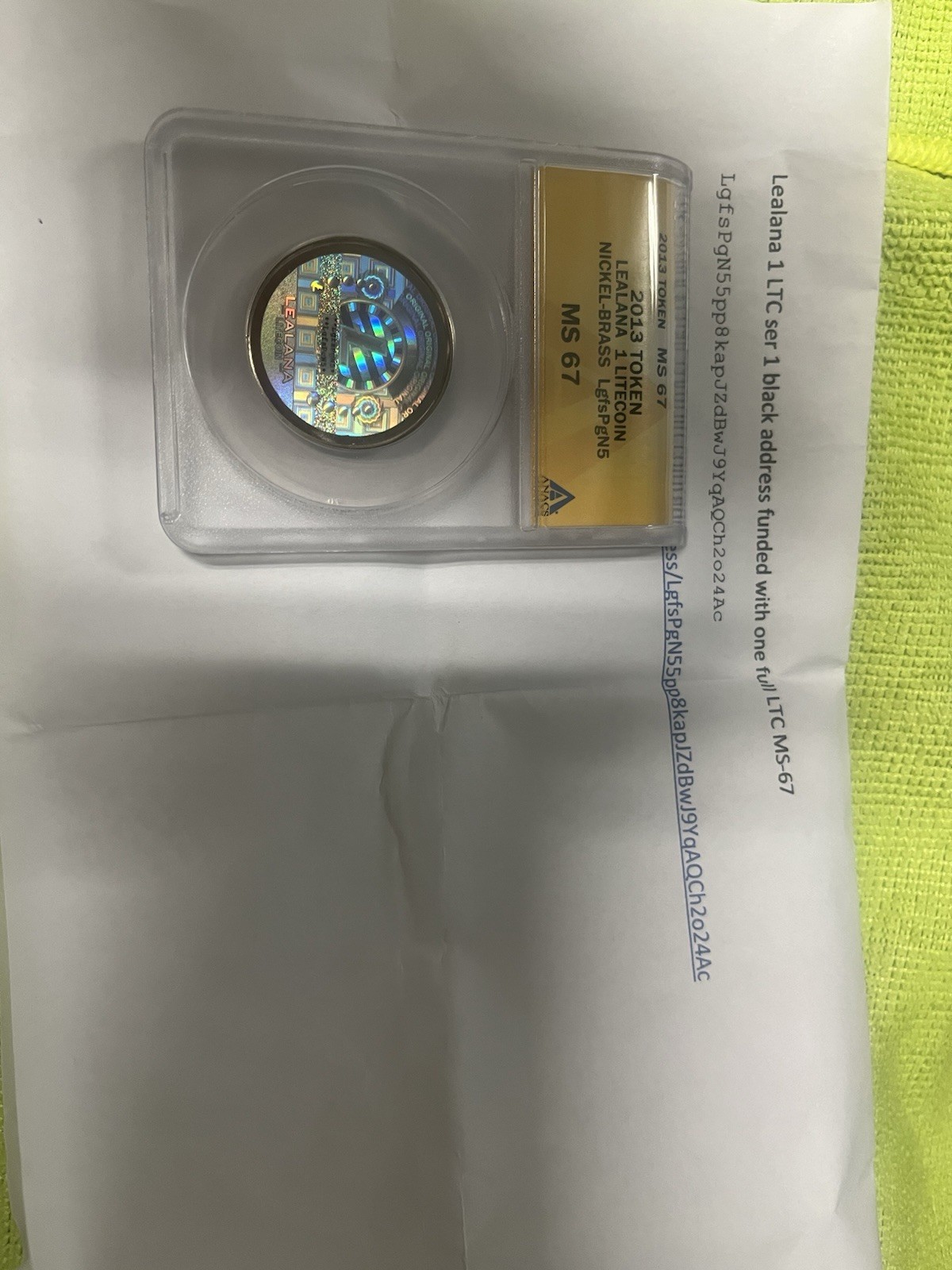 2013! Rare Lealana 1 LTC ser 1 Funded With One Full LTC MS-67