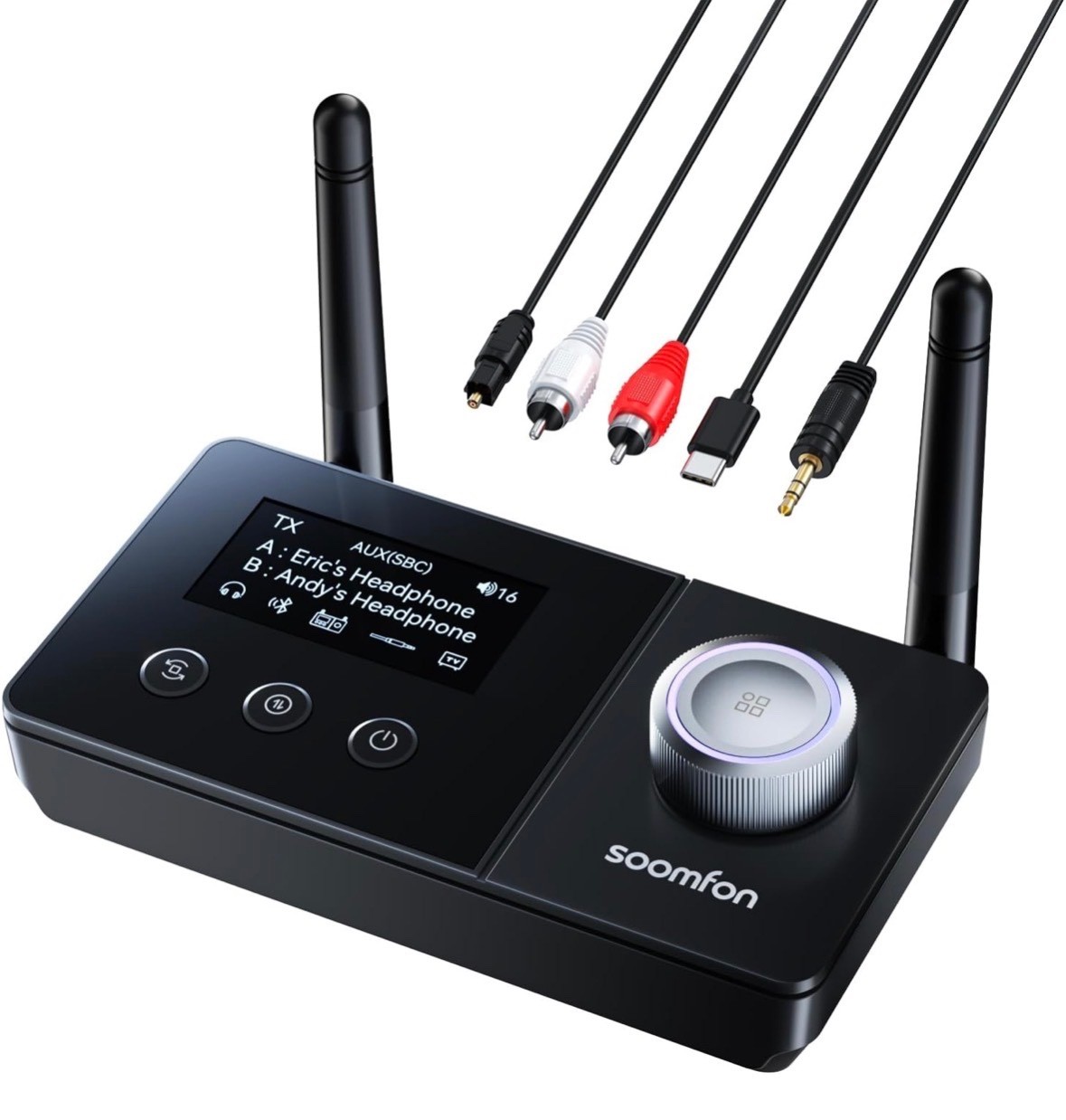 SOOMFON Dual Antenna Bluetooth Transmitter for TV Bluetooth 5.3 Receiver 3-in-1