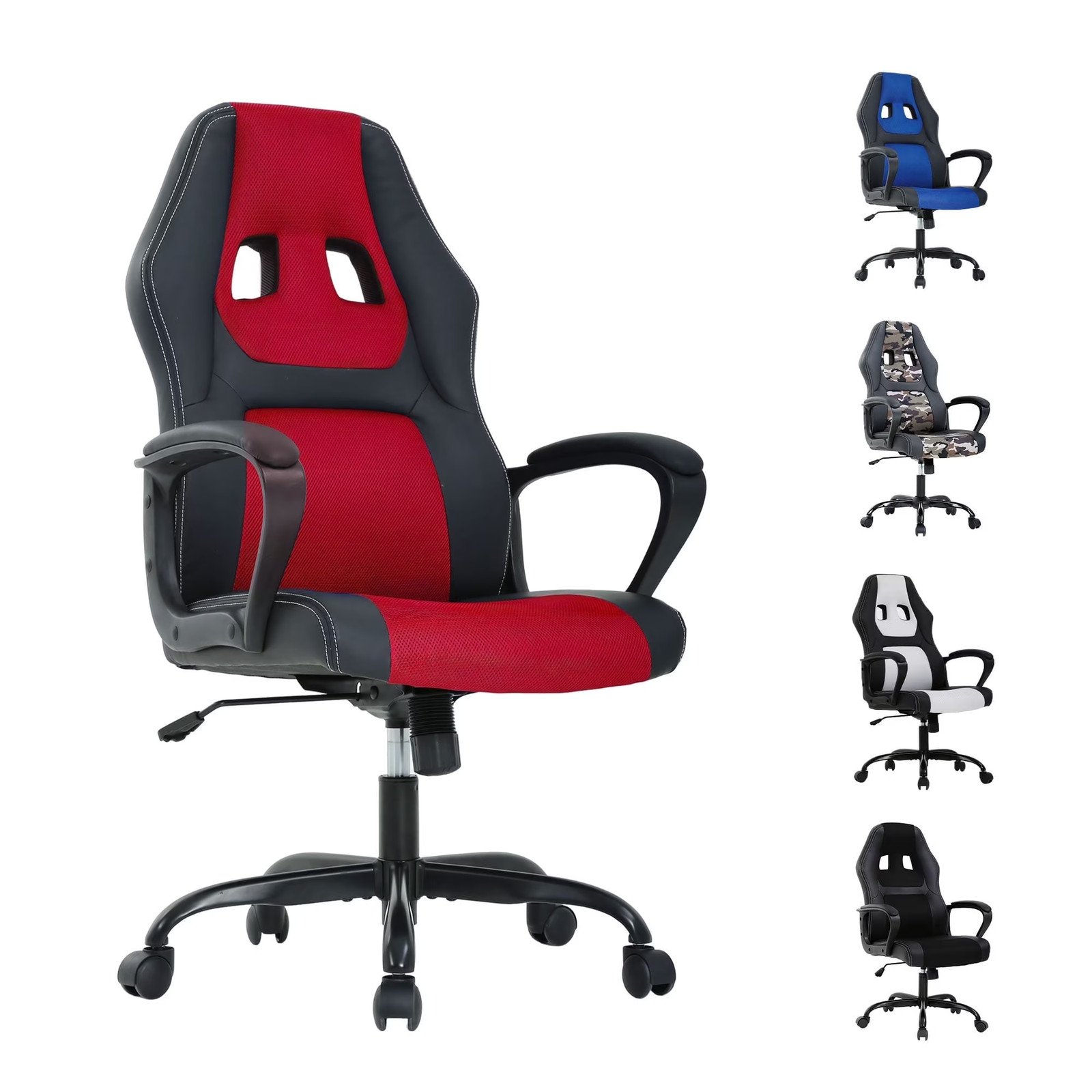 Ergonomic PC Gaming Chair PU Leather with Headrest Lumbar Support Red