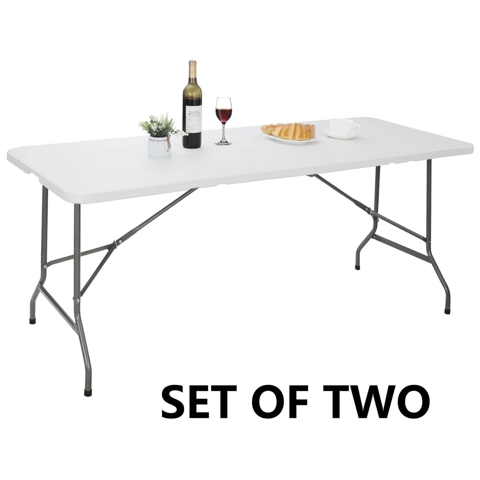 2X 6' Folding Table Portable Fold-in-Half BBQ Picnic Party Camping Party Outdoor