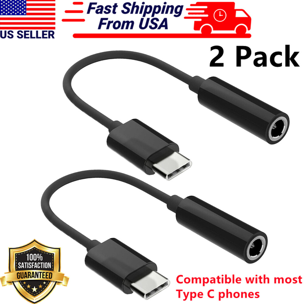 2Pcs USB Type C to 3.5mm Female Headphone Jack Adapter For Samsung For iPhone US