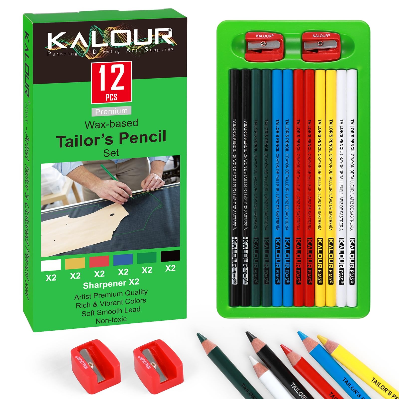 Fabric Marking Pencils 12 Pcs WaterSoluble 6 Colors for Sewing Dressmaking Craf