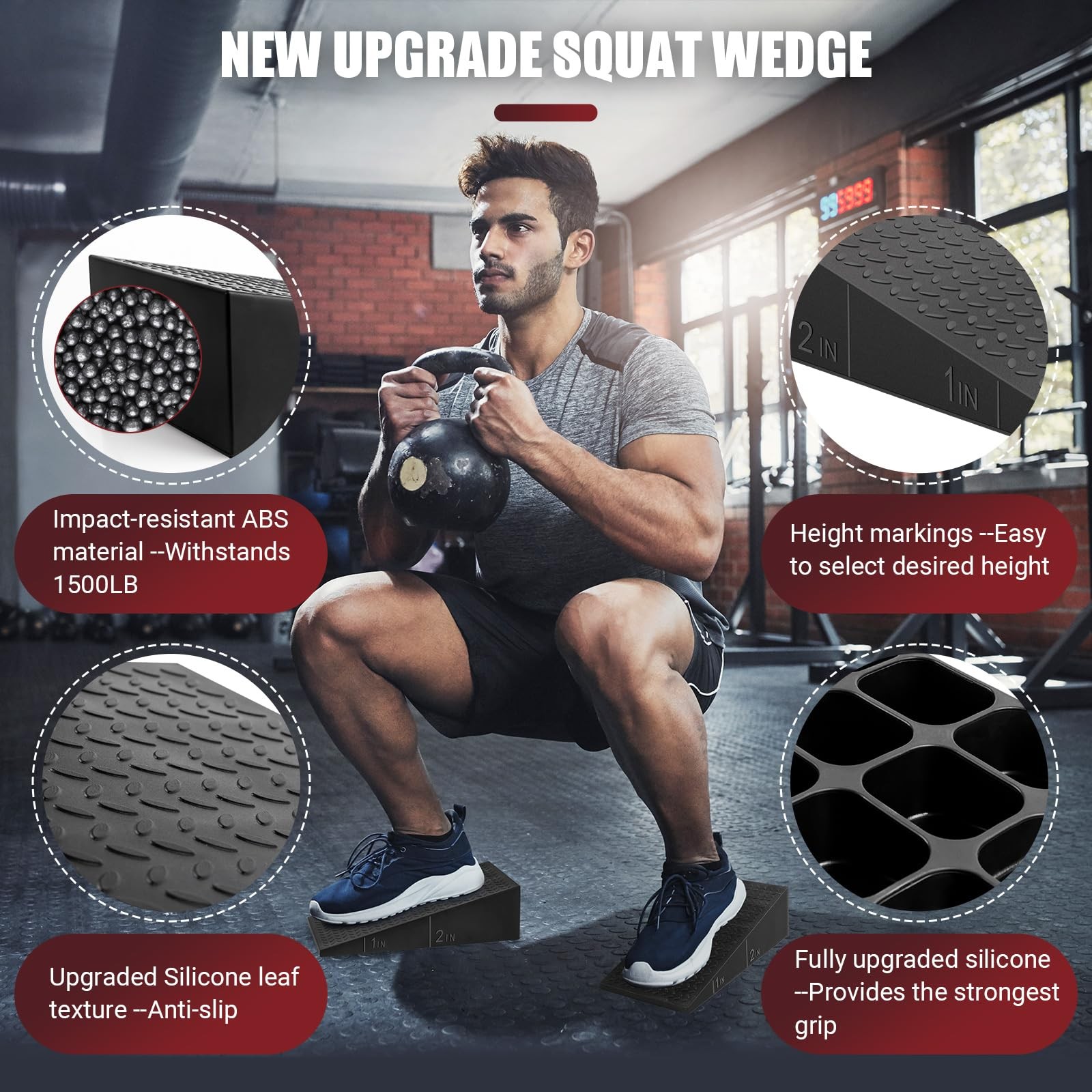 Squat Wedge Block, 2 Pcs Non-Slip Heel Elevated Squat Wedge for Weightlifting...