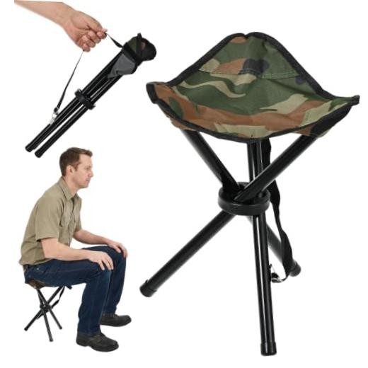 Outdoor Travel Folding Stool, 14.6 inches Lightweight Tripod Camping Camouflage