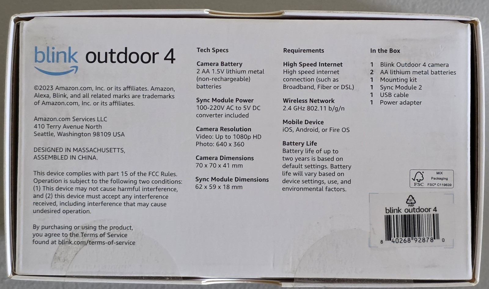 Blink Outdoor 4 (4th Gen) Wire-Free Smart Security Camera System (1 Camera) NEW