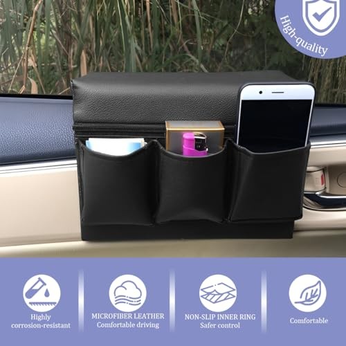 Black Leather Door Side Armrest Box for Car Window—Multifunctional Storage Box
