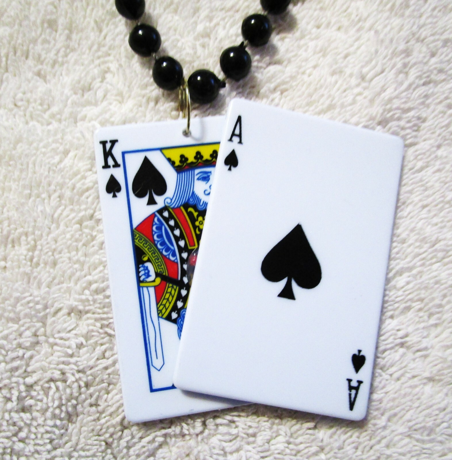 "BLACK JACK - 21" CARDS MARDI GRAS CASINO NECKLACE BEAD POKER SPADES (B206)