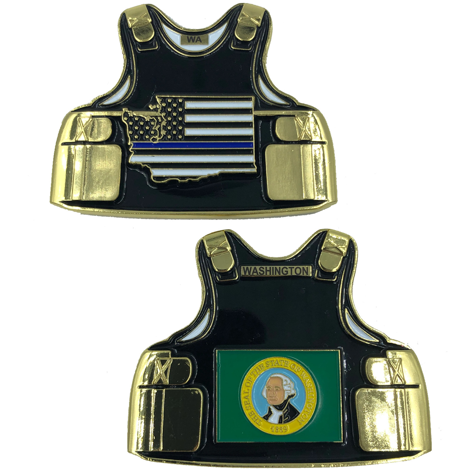C-015 Washington LEO Thin Blue Line Police Body Armor State Flag Challenge Coins
