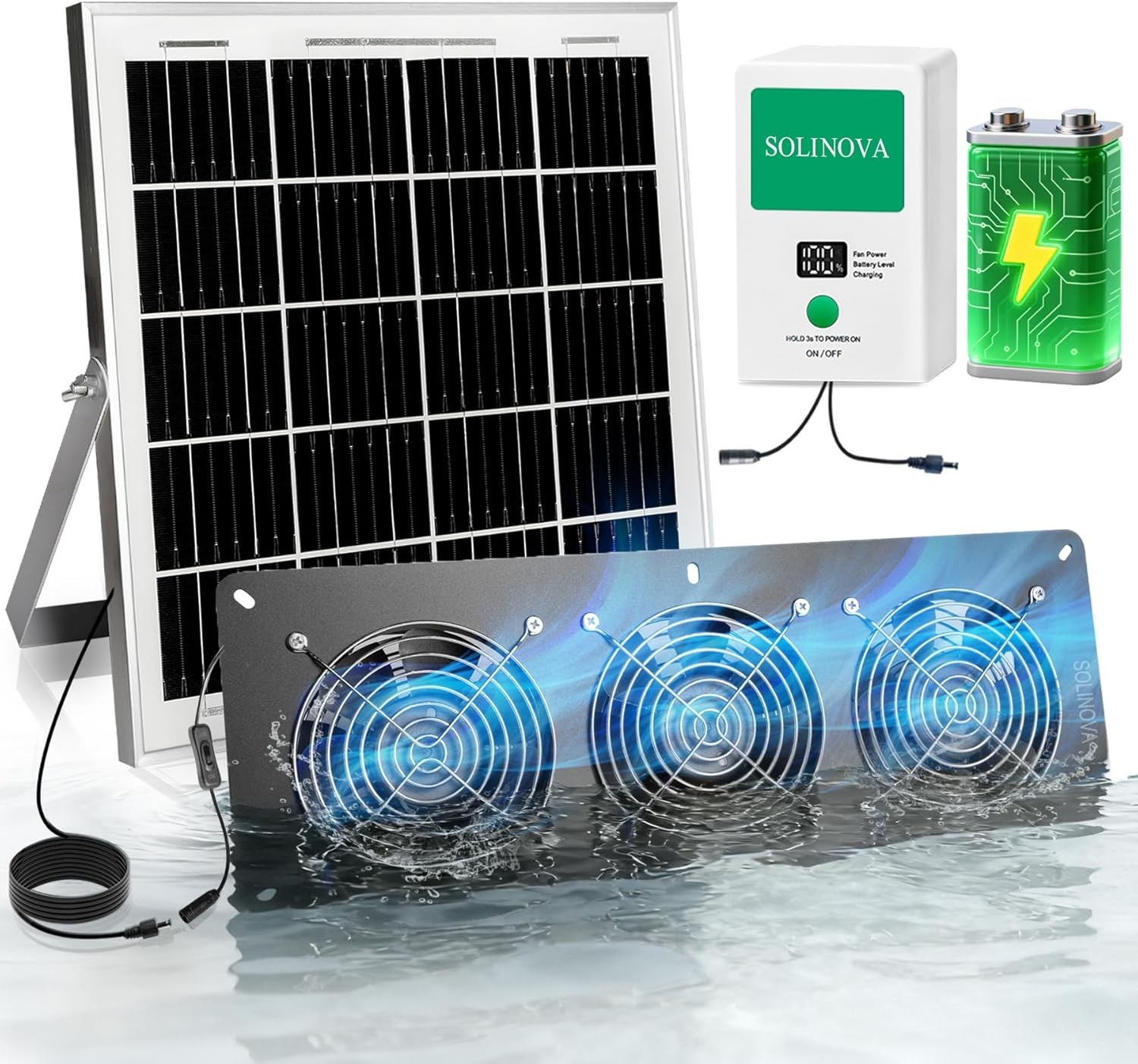 Solar Fan with Battery 25W 3 Fan