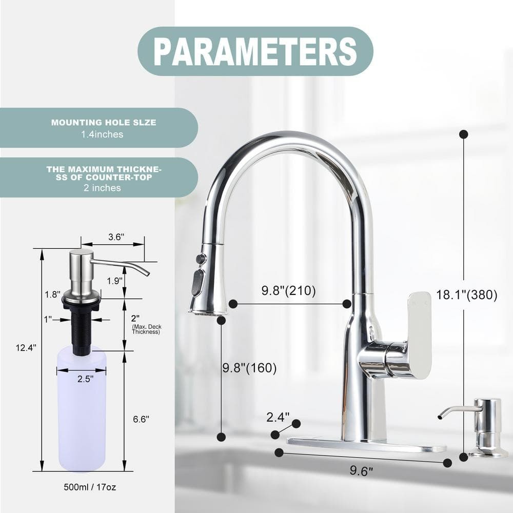 Single Handle Pull Down Sprayer Kitchen Faucet with Soap Dispenser, Advanced Spr