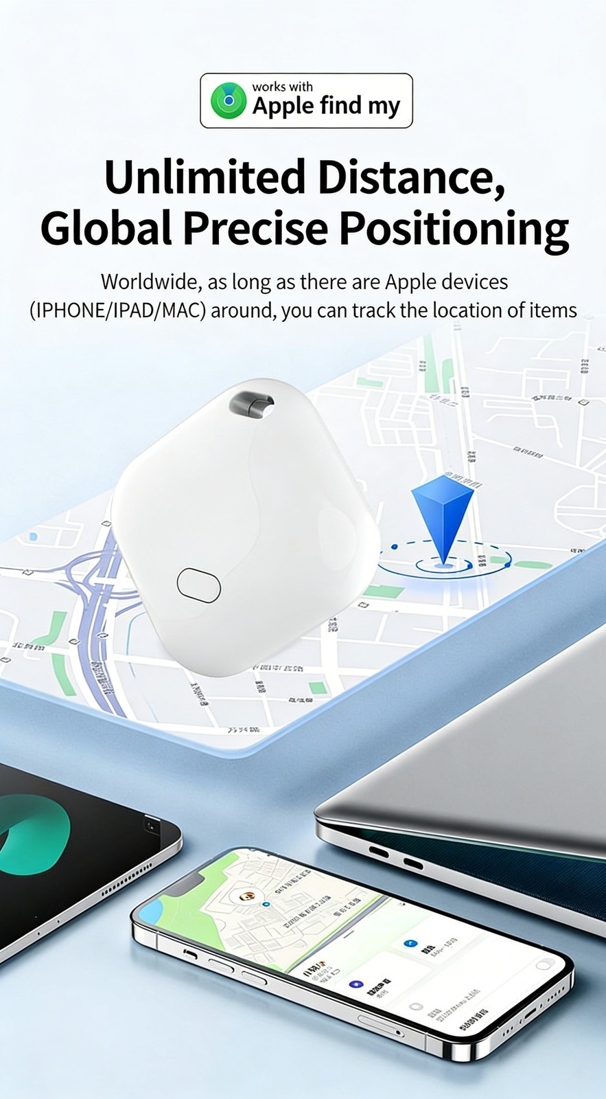 iOS Smart Tag Tracker – IP67 Waterproof Bluetooth Item Finder (White, 1 Pack)