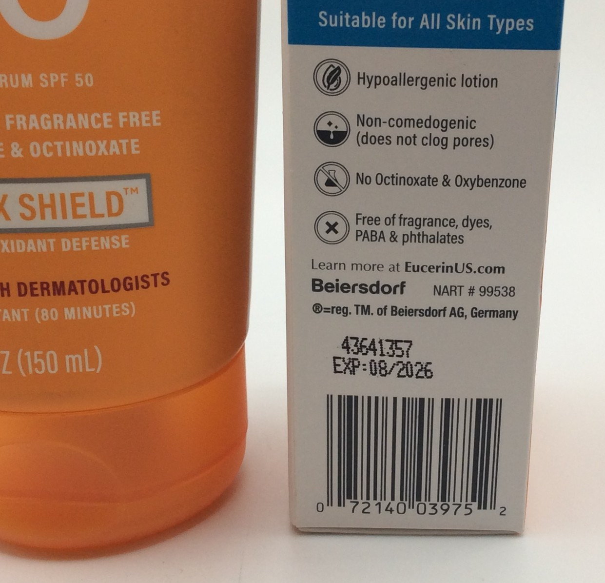 Eucerin Advanced Hydration Ultra-Lightweight Sunscreen SPF 50, EXP 08/2026 (2PK)