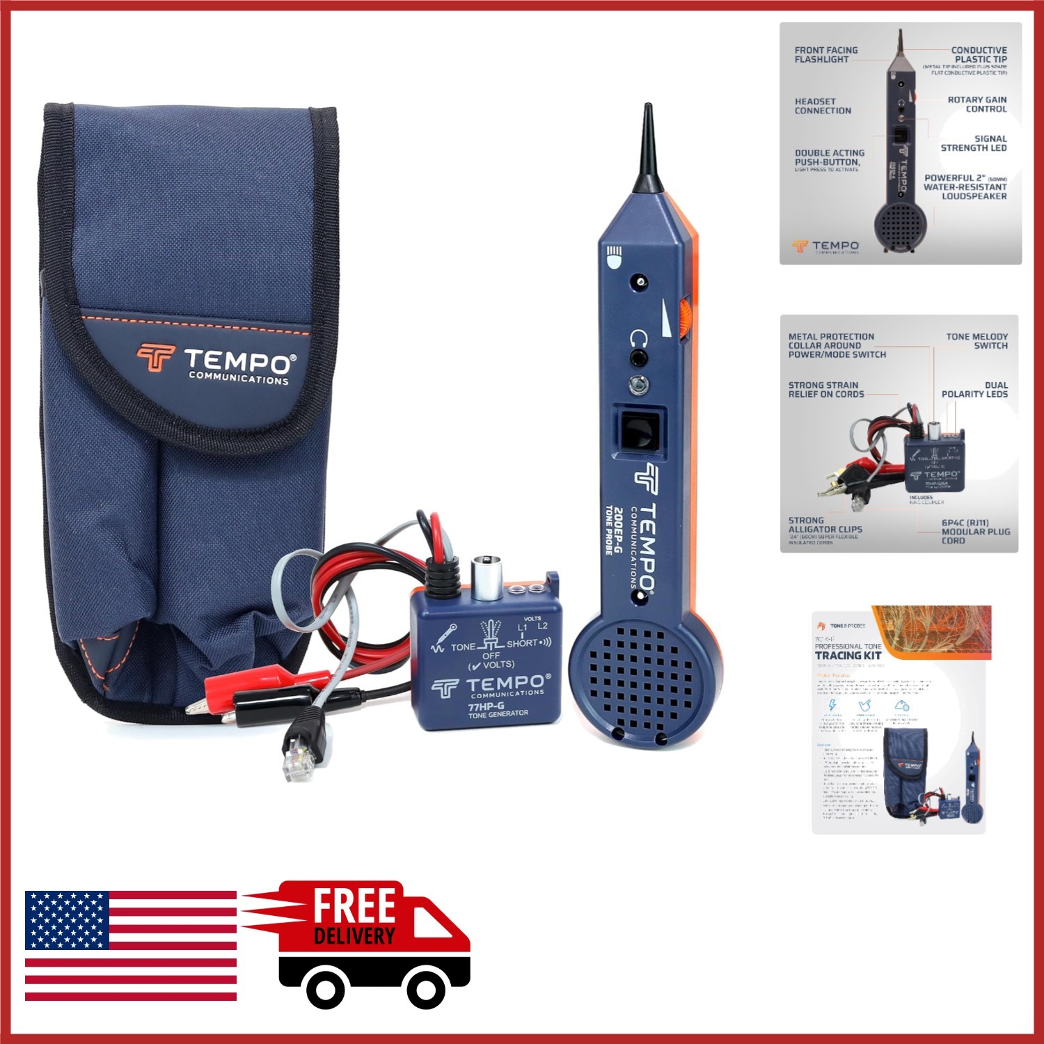 Battery Powered Wire Tracer Electrical Kit with LED Indicator and Worklight