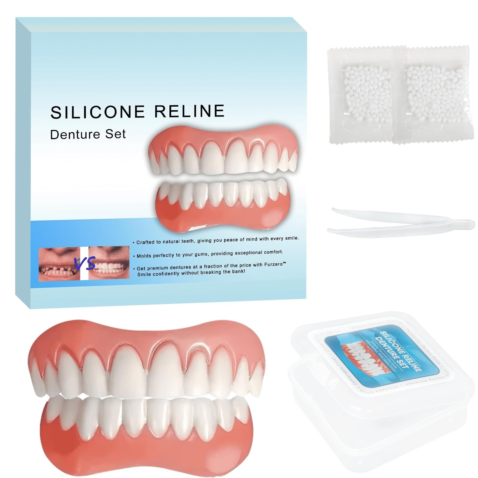 Silicone Reline Denture Kit for Upper & Lower Teeth, Soft Comfortable Veneers