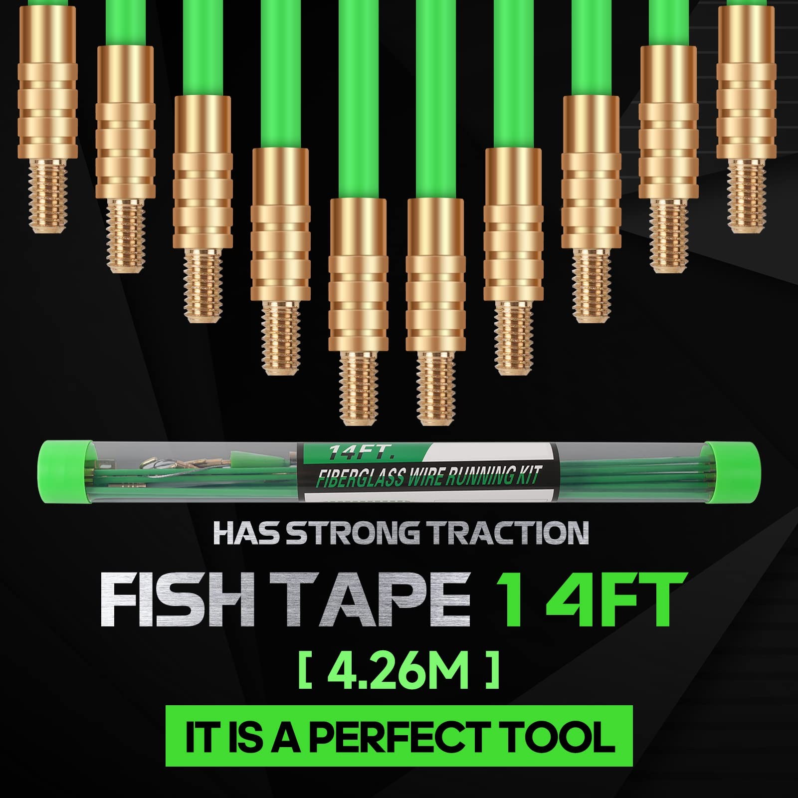 Wire Fish Rod Kit 14FT Electrical Cable Pulling Tool Set Glow Rods