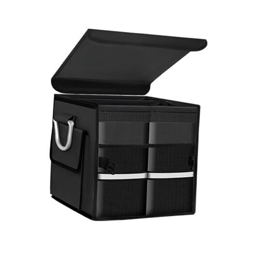 Trunk Organizer with Lid, 28L Collapsible 2-Compartment Car Storage Box Black