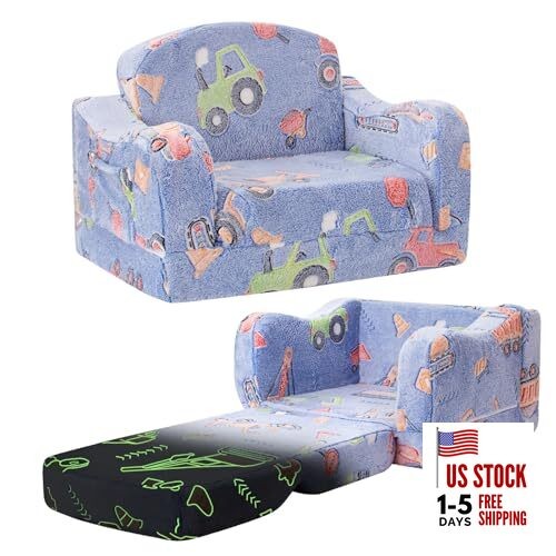 Thick Comfy Toddler Chair and Couch for Kids,2-in-1 Soft Plush Car Excavator
