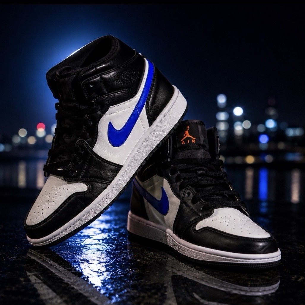 Nike Air Jordan 1 Mid GS Hyper Royal Black White Size 6.5Y Kids Light useno box