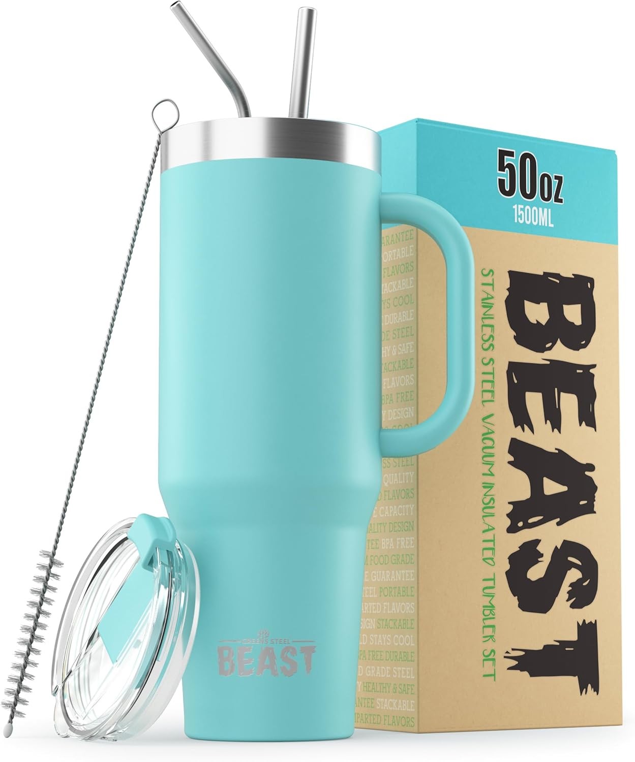 Beast 50 oz Tumbler Stainless Steel Vacuum 50 Ounces, Aquamarine Blue