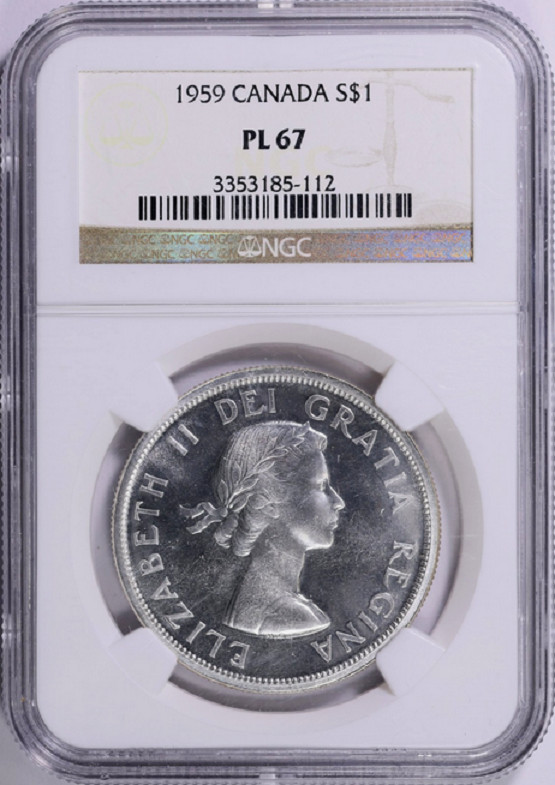 :1959 S1$ DOLLAR ELIZABETH CANADA NGC PL-67 (SEMI-CAM) RARE R6 36/1 HIGH-GRADES