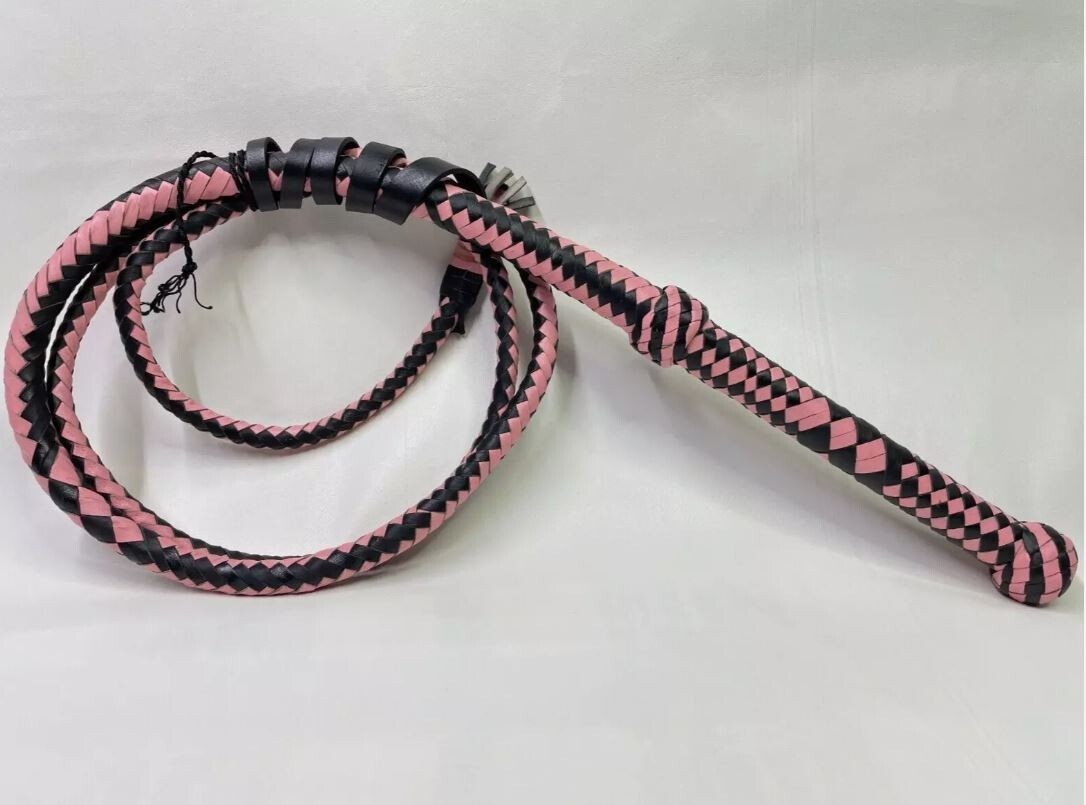 Real Calf Leather 12 Plait Bullwhip 8 Feet Long Bull Whip Loud Crack Sound