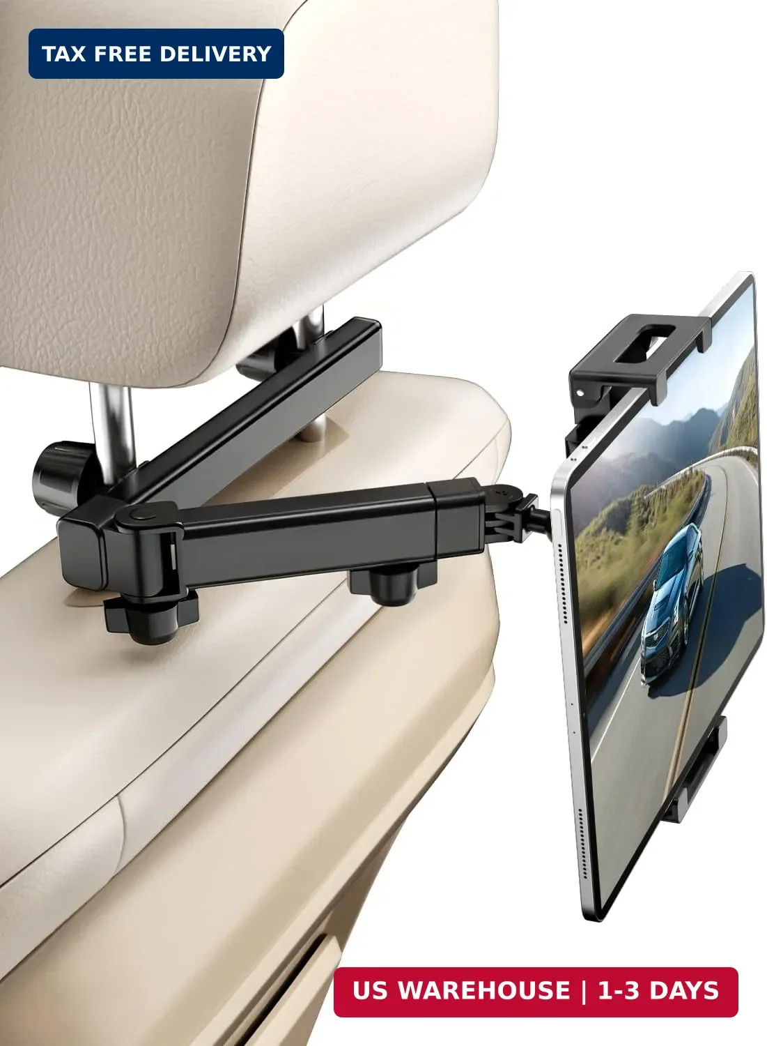 Car Headrest Tablet Holder, Backseat iPad Holder for Car | Lockable 3-in-1 arm,