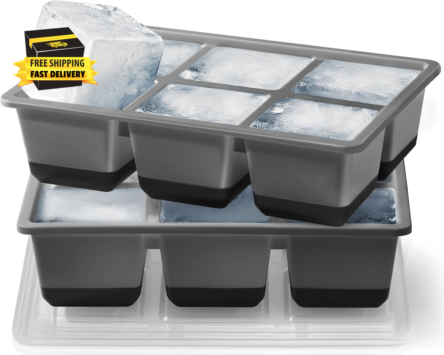 Large Ice Cube Trays 2 Pack, Easy Release 2.4" Big Ice Cubes, Stackable Ice Tray