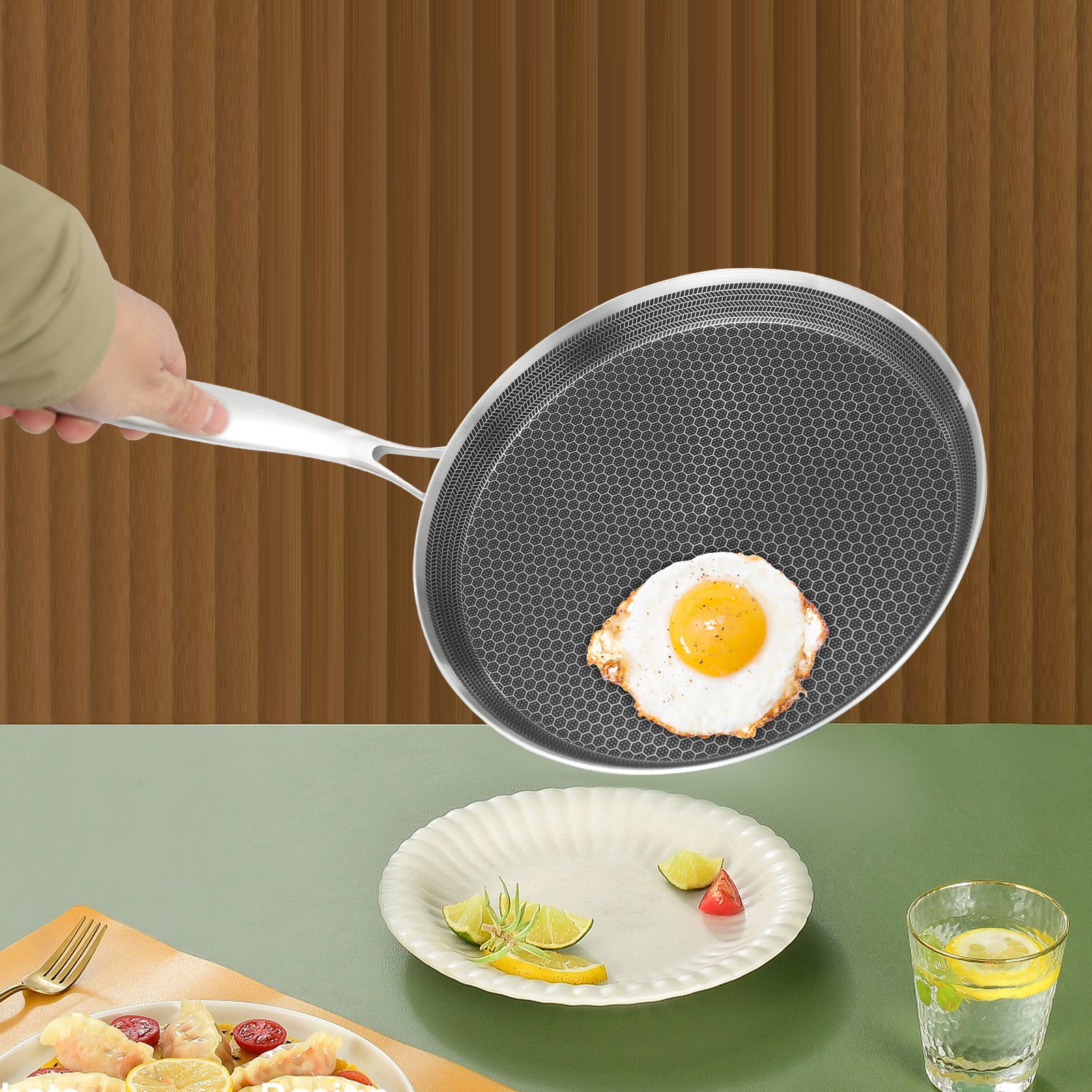 10 Inch Stainless Steel Crepe Pan Non Stick Flat Skillet Pancake Pan Cooking Pan