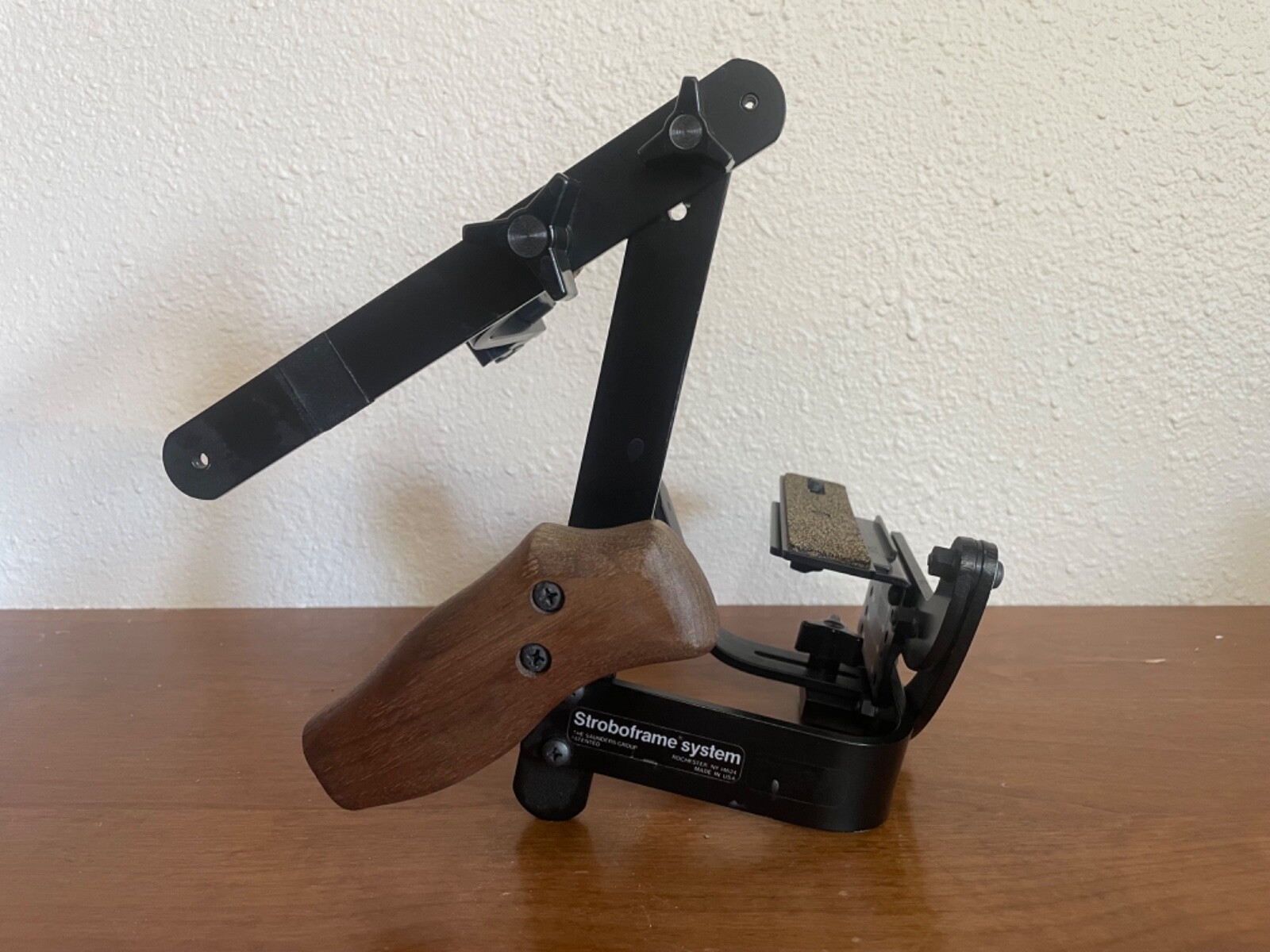 Stroboframe Pro Model R4b Camera/Flash Bracket + Landscape Portrait Base Wood