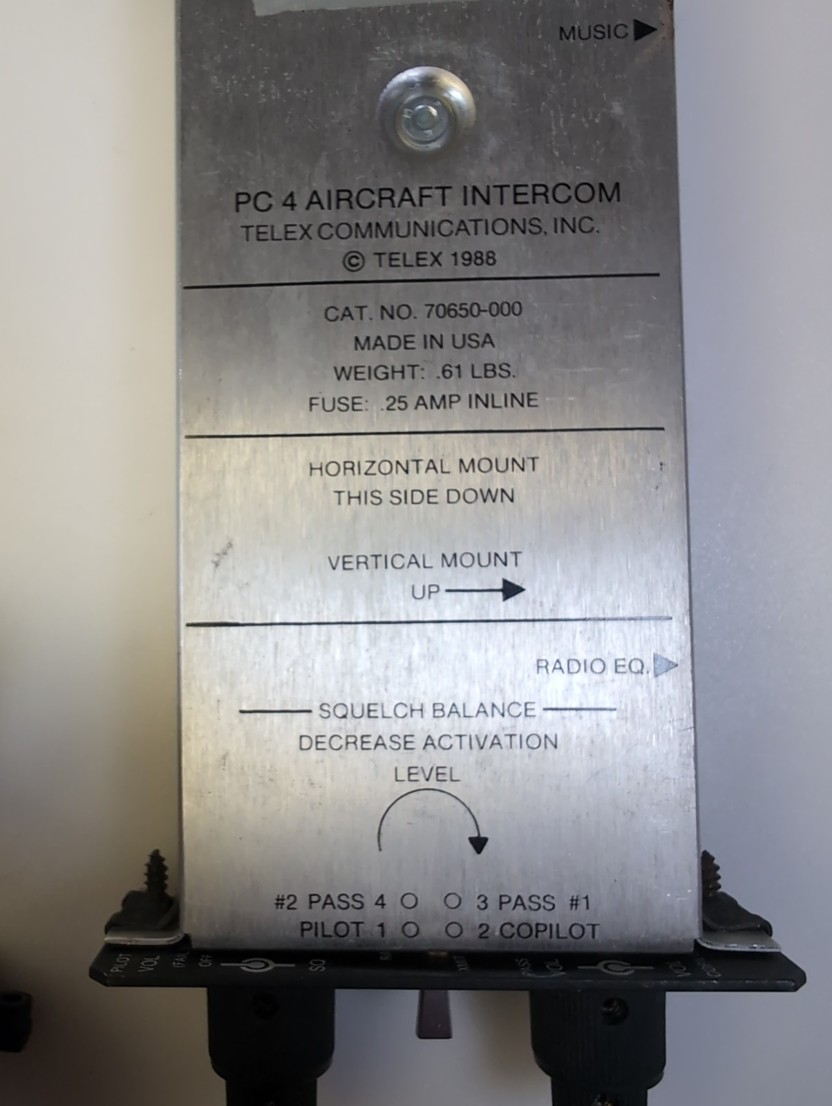 Telex Communications PC 4 Aircraft Intercom CAT No. 70650-000
