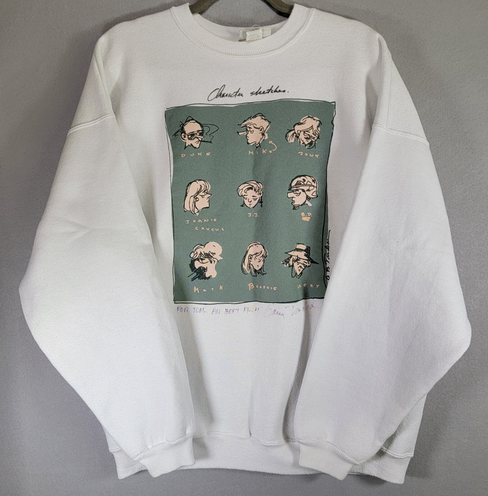 Vintage 90s Doonesbury Sweatshirt Signed by Garry Trudeau Size XL