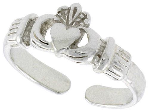 925 Sterling Silver Celtic Irish Claddagh Adjustable Pinky Toe Ring