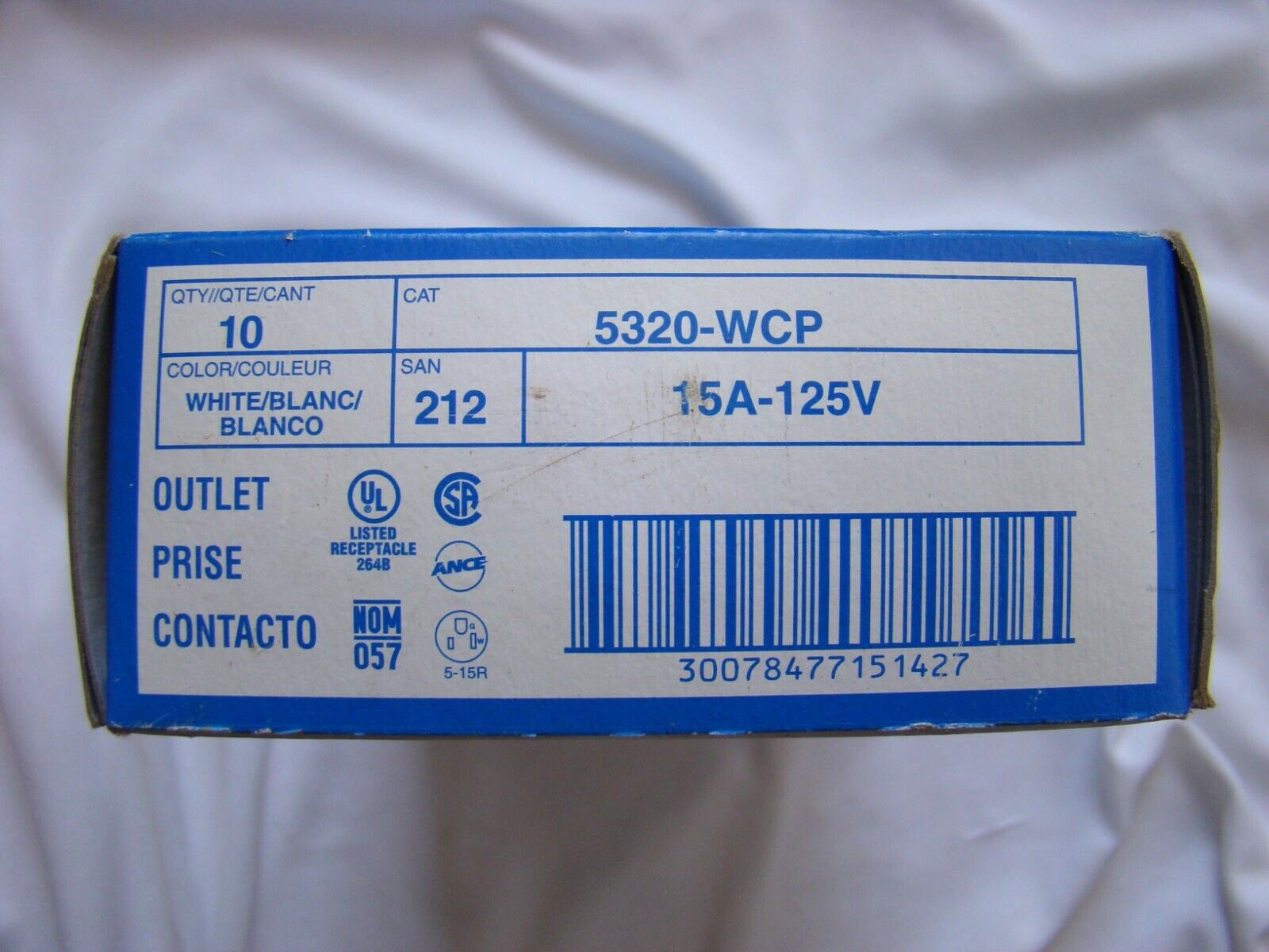 Leviton 05320-WCP 15A 125V Duplex White Outlet 4.2 H x 1.33 W in Box of 10