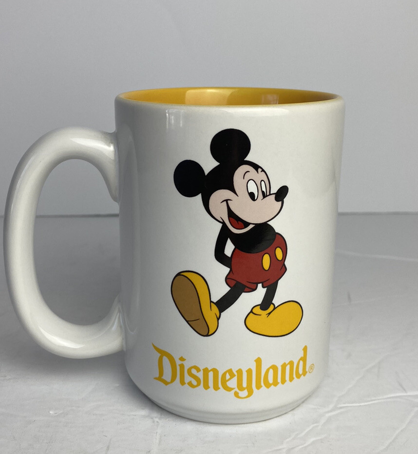 Walt Disney Mickey Mouse White Coffee Mug 4.5" Tall Yellow Inside