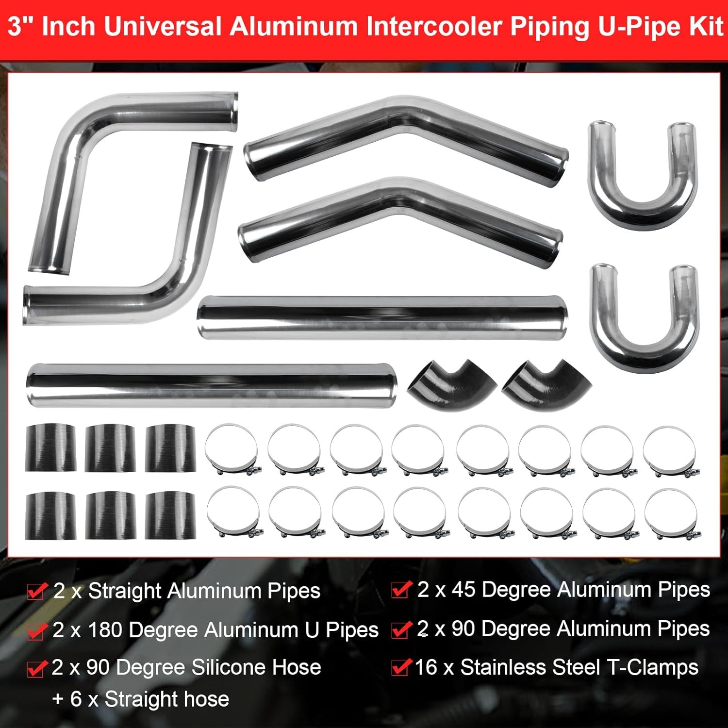 3 Inch Universal Turbo Intercooler Piping Kit 32 Pieces