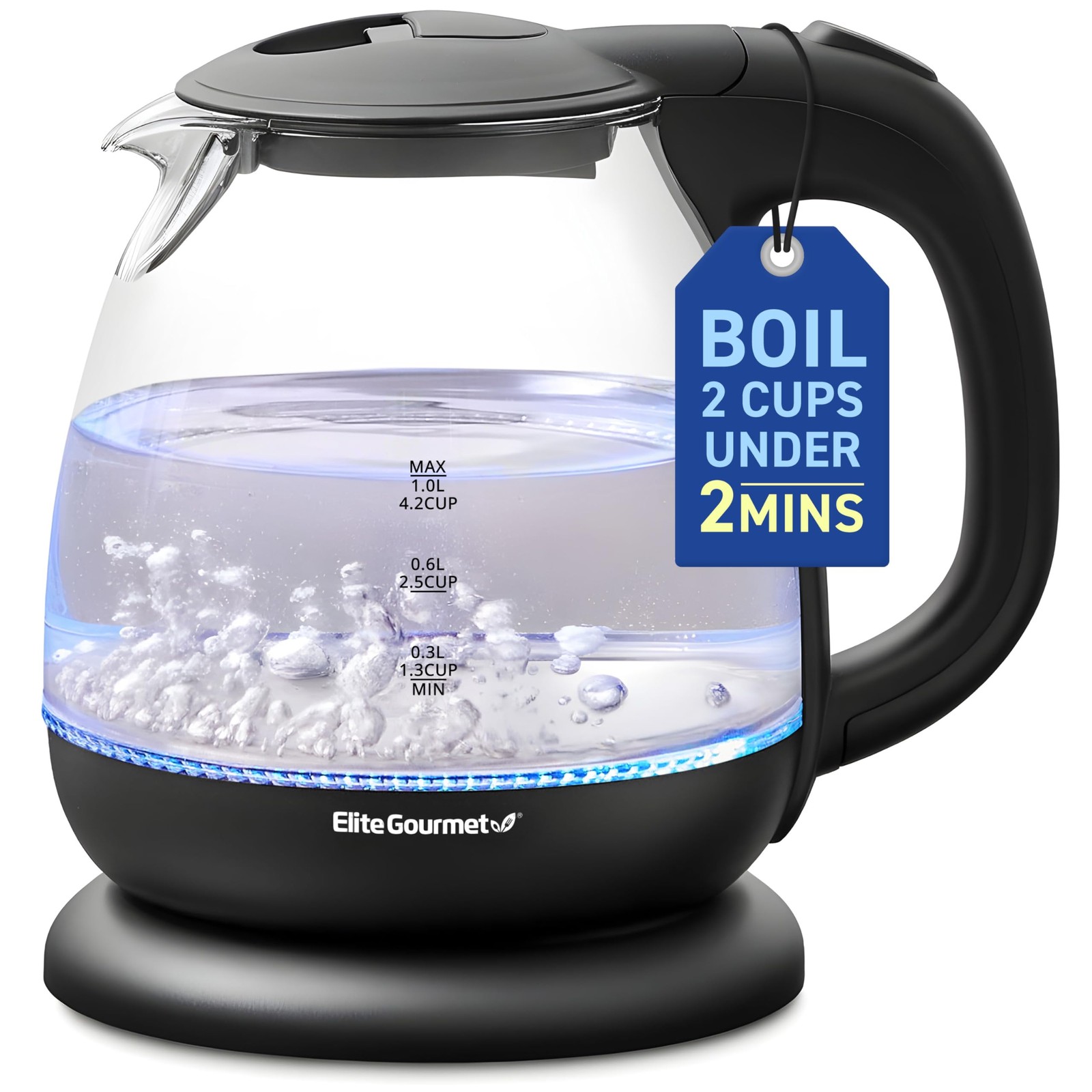 Elite Gourmet EKT1001 Electric 1.0L BPA-Free 1100W Glass 1.1 Quarts,